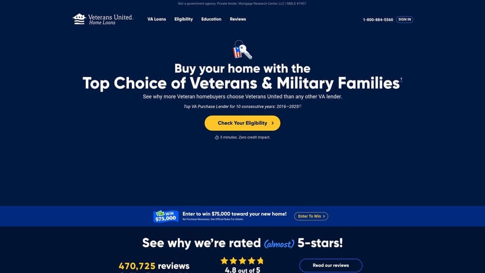 Screenshot of Veterans United Home Loans website