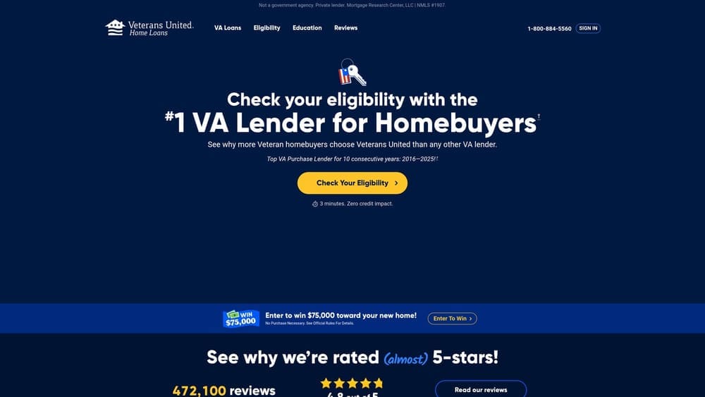 Screenshot of Veterans United Home Loans website