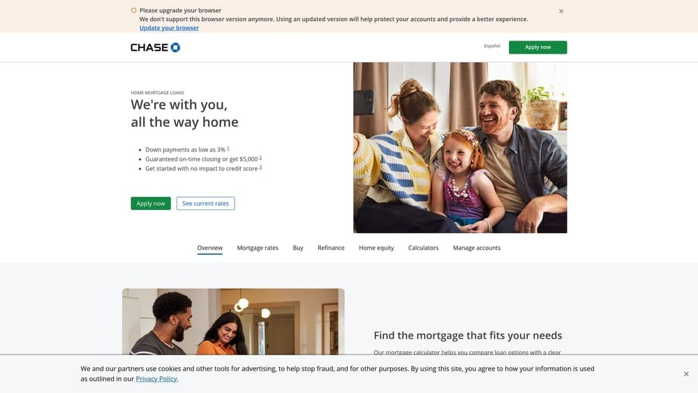 Screenshot of Chase Bank Mortgage website
