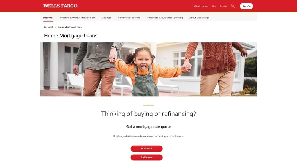 Screenshot of Wells Fargo Mortgage website