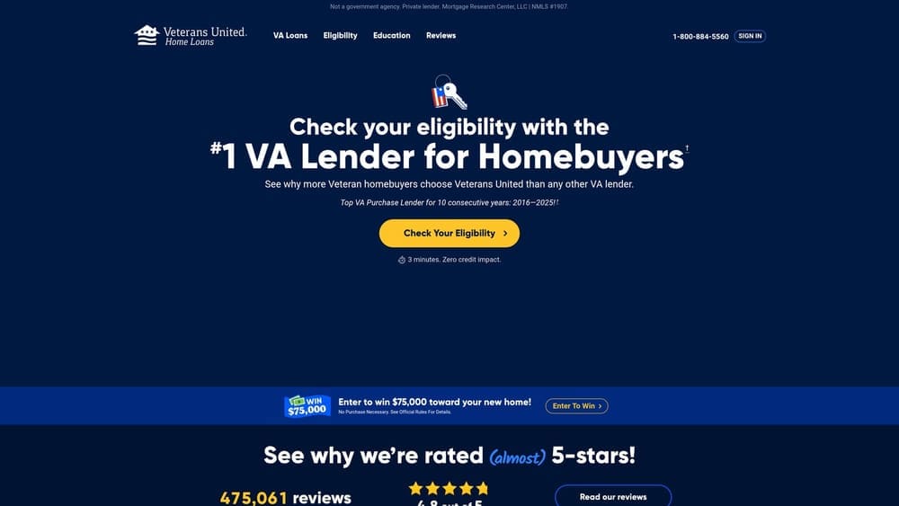 Screenshot of Veterans United Home Loans website